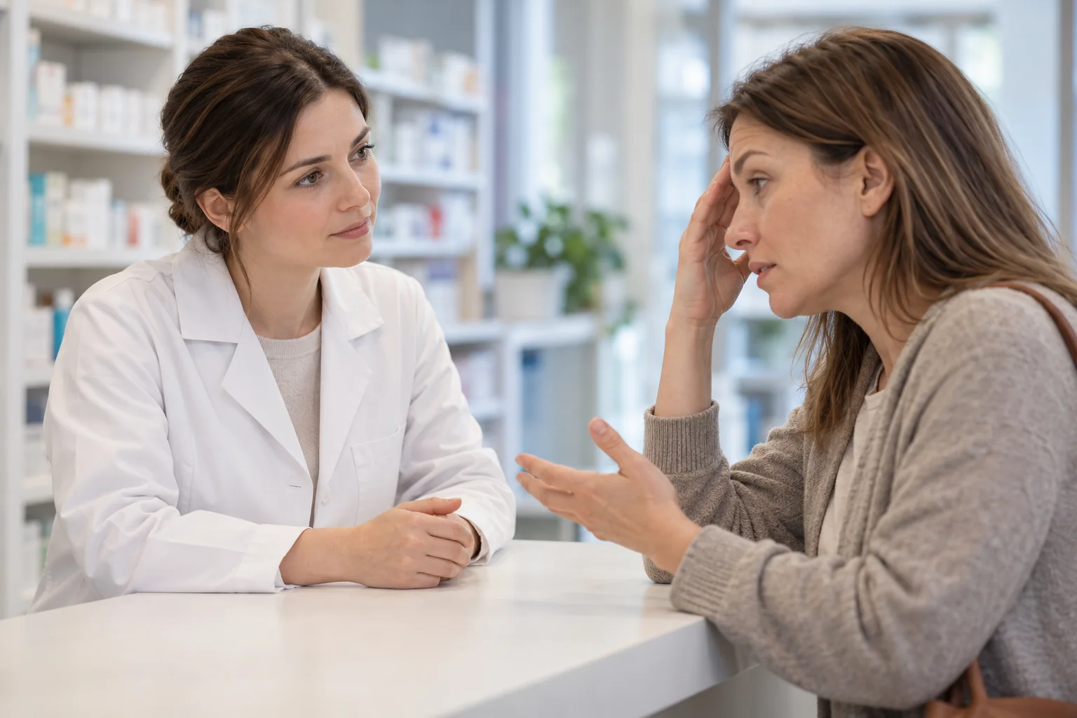 Farmaceutka rozmawia z pacjentką zgłaszającą zmęczenie